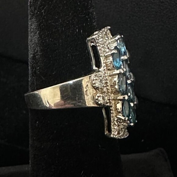 Sterling Silver London Blue Topaz & Czs Cocktail Statement Ring – Size 6 - Picture 6 of 15